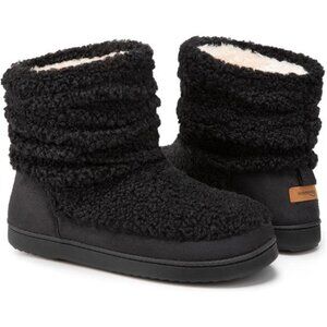 Black Women's Bootie Slippers Fuzzy Memory Foam Indoor House with Non Slip Shoes